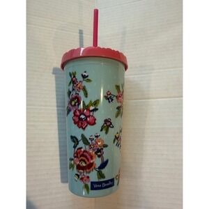 Vera Bradley Quilted Blue floral Tumbler Travel Mug Reusable Cup Double wall